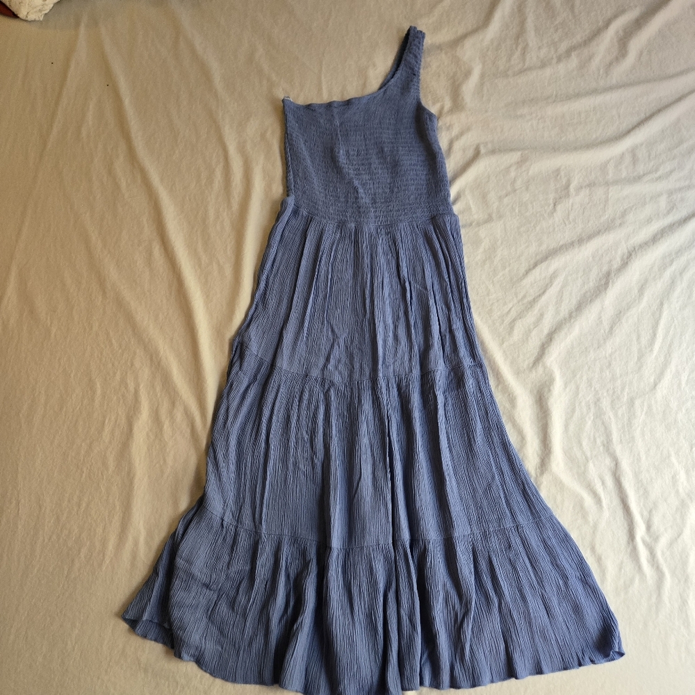 Becca by Rebecca Virtue Ponza Smocked One Shoulder Crinkle Dress Mist Blue - Picture 2 of 9